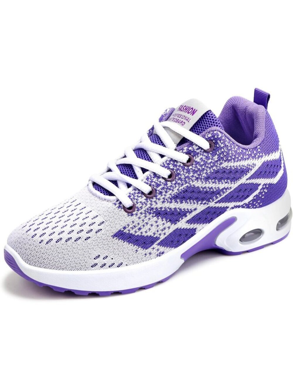 Women's White Purple Mesh Breathable Air Cushion Athletic Comfortable Sneaker
